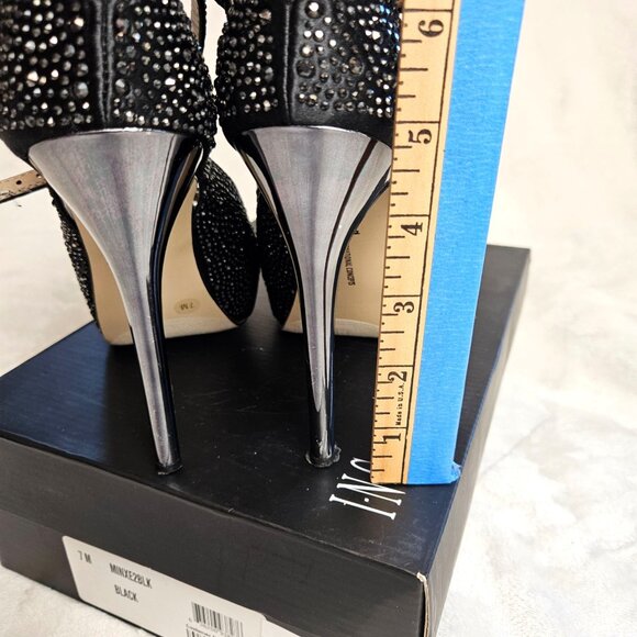 INC Black Rhinestone Embellished Platform Heels With Ankle Strap & Stiletto  Siz - Picture 10 of 12